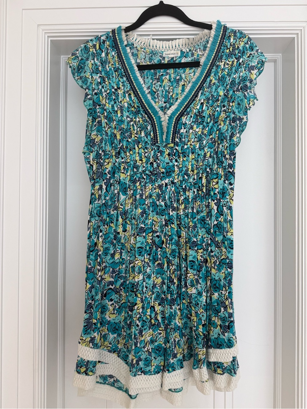 Poupette St. Barth Teal and Aqua Floral Smocked Tunic
